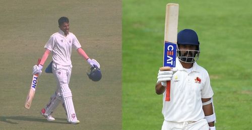 Yash Dhull (left) and Ajinkya Rahane struck tons on Day 1 of Ranji Trophy 2022. Pics: BCCI