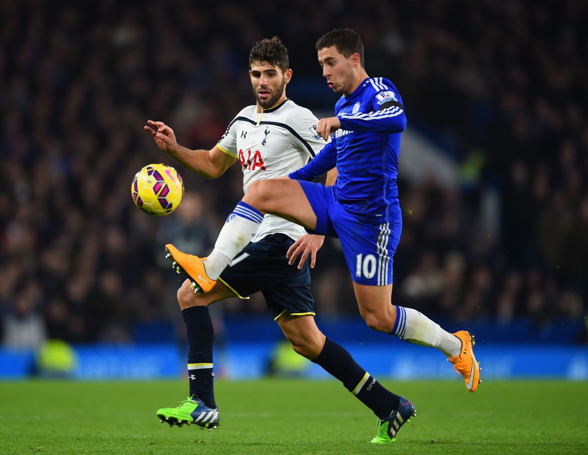 Fazio (left) of Spurs and Eden Hazard (right) of Chelsea - Premier League