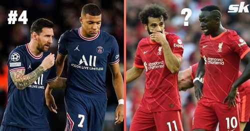 Lionel Messi and Kylian Mbappe of PSG and Mohamed Salah and Sadio Mane of Liverpool