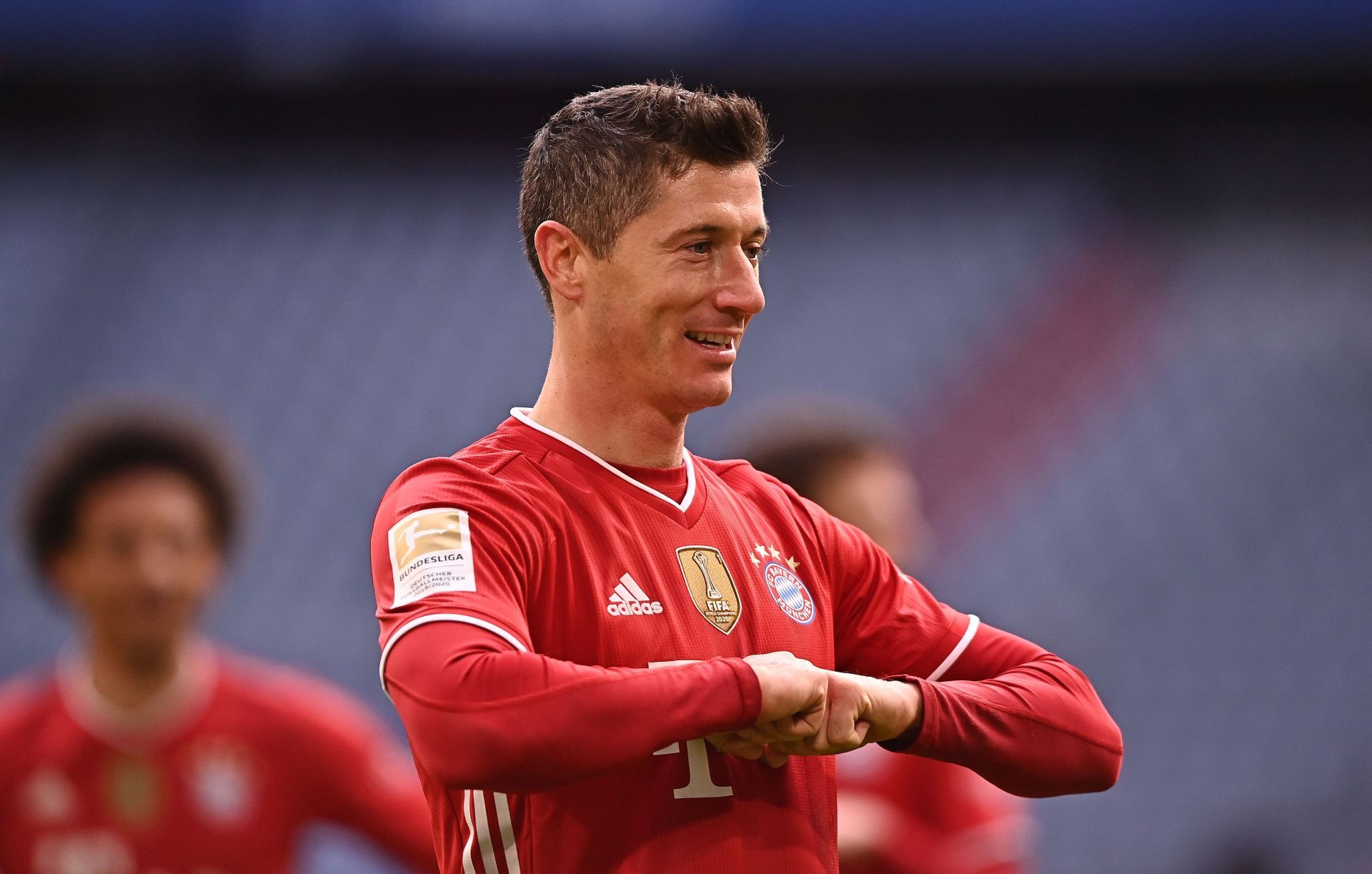 Lewandowski celebrates a goal for Bayern Munich.