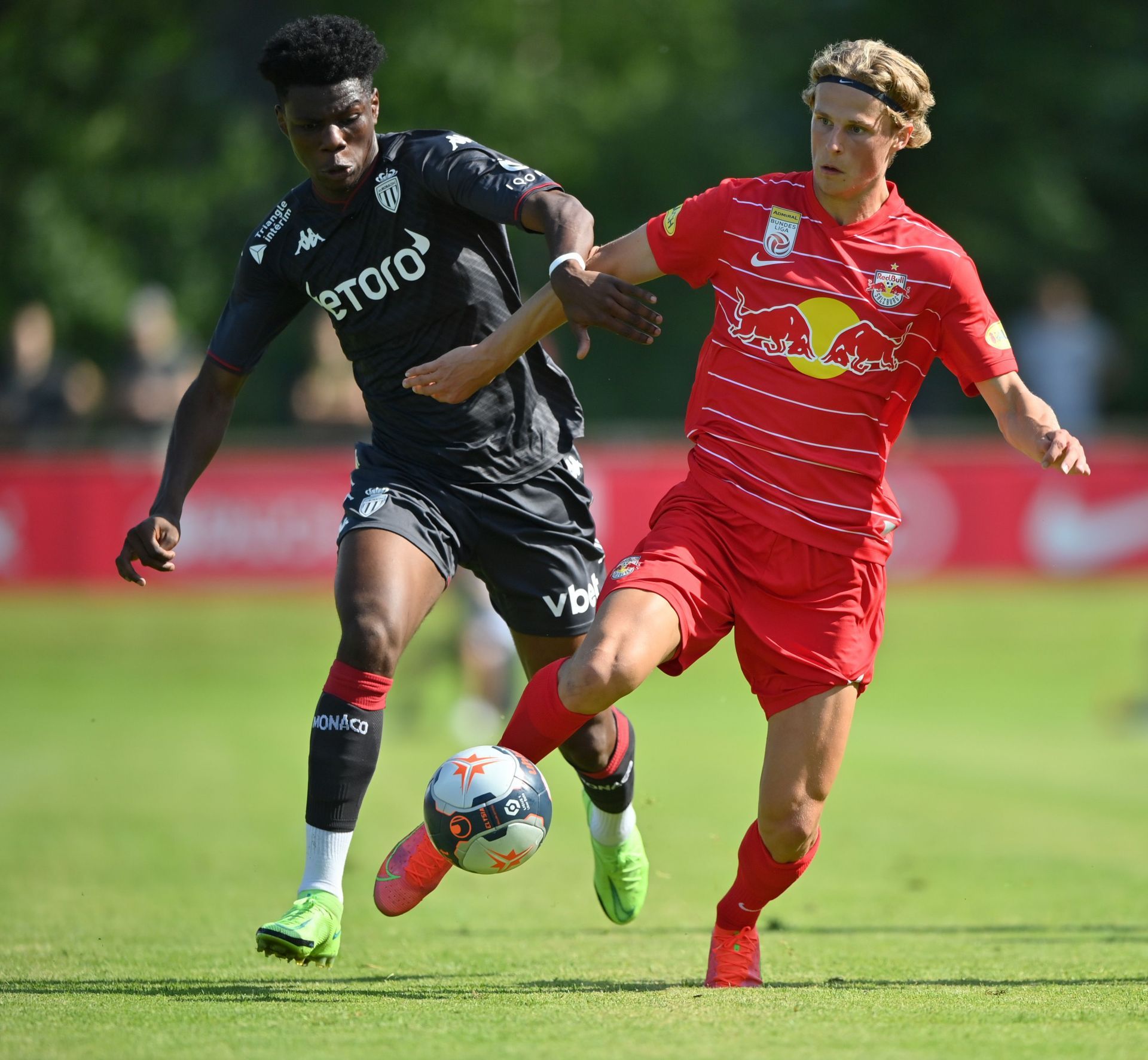 Aurelien Tchouameni (L) in action for AS Monaco