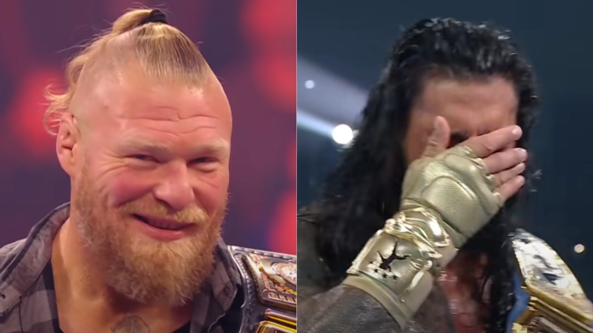 Brock Lesnar (left); Roman Reigns (right)
