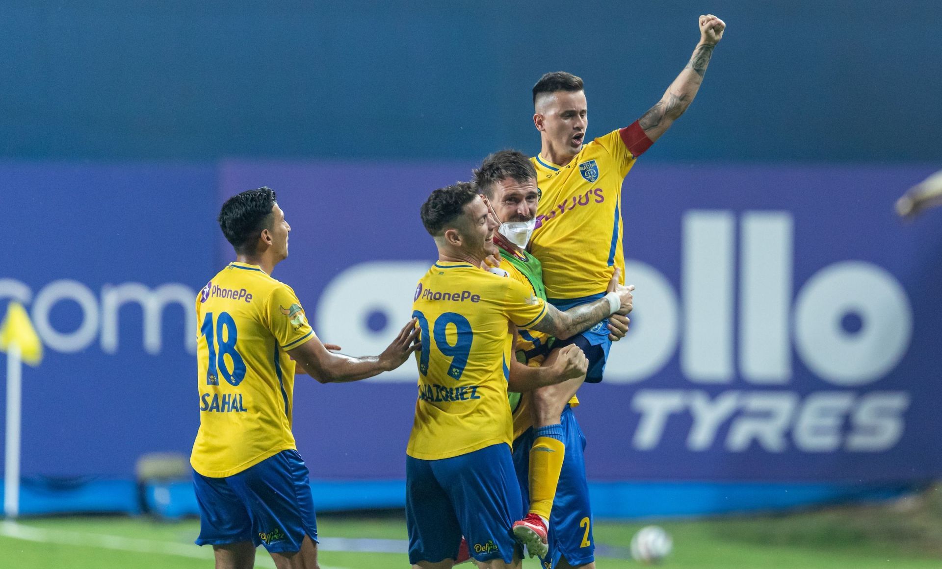 Adrian Luna celebrates scoring for Kerala Blasters FC against ATK Mohun Bagan. [Credits: ISL]