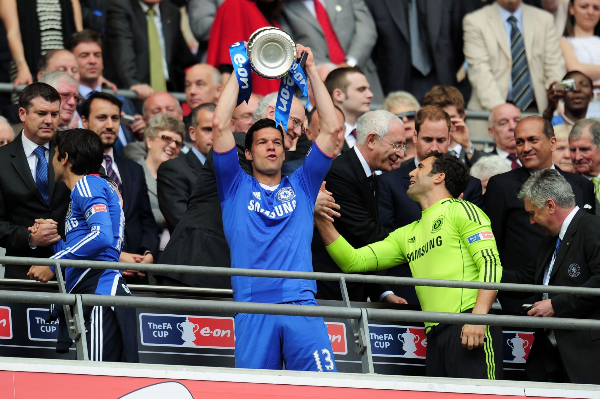 Michael Ballack lifts the FA Cup during his time with Chelsea.