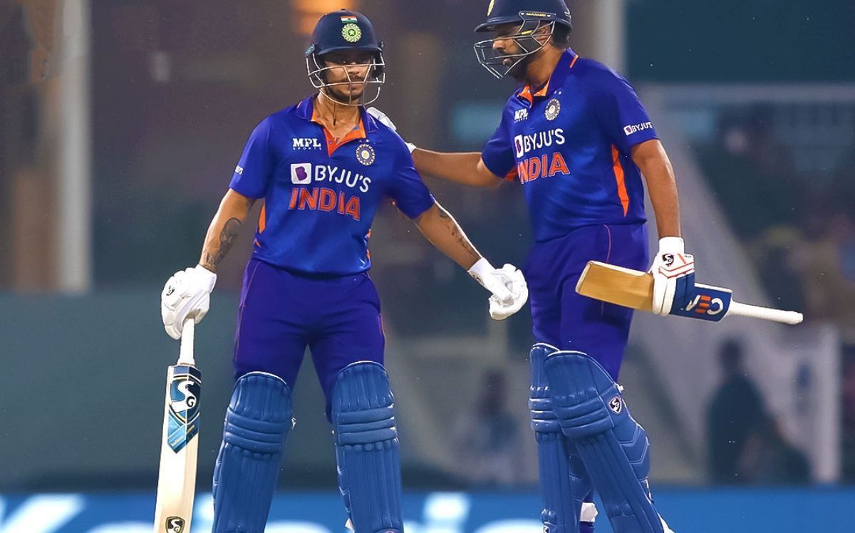 Rohit Sharma (right) gives Ishan Kishan a pat on the back. Pic: BCCI