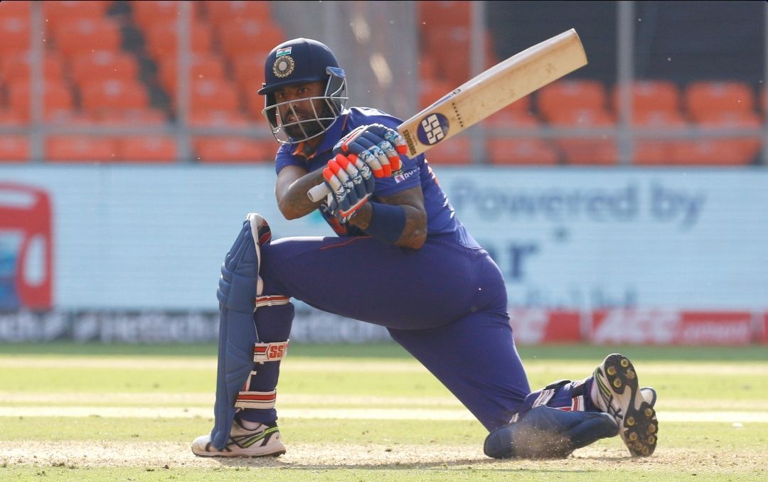 Suryakumar Yadav playing a sweep shot vs West Indies [P.C: BCCI]