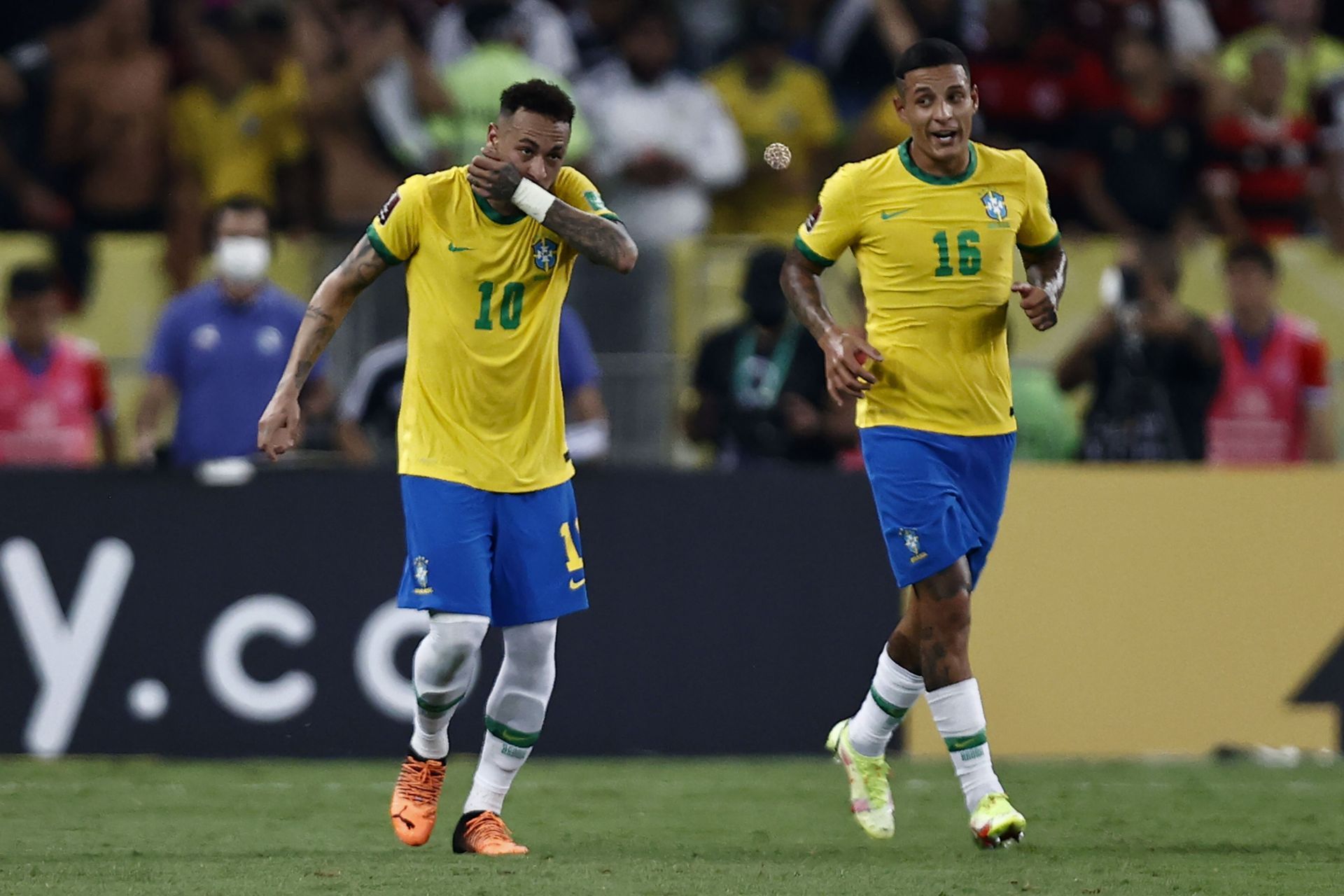 Neymar Jr. (left) opened the scoring for Brazil against Chile from the spot.