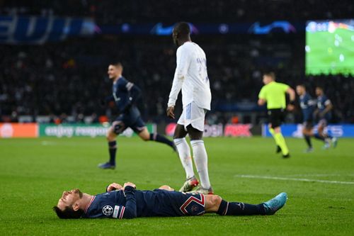 Paris Saint-Germain star Lionel Messi reacts during a game