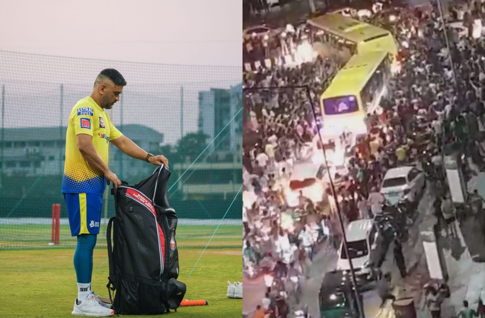MS Dhoni(l) and CSK fans(r) (PC: CSK/Instagram)