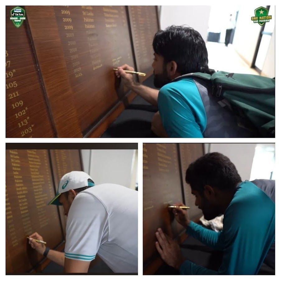 Usman Khawaja, Babar Azam and Mohammad Rizwan etched their names on the honours board at the National Stadium in Karachi [Image; Screengrab]