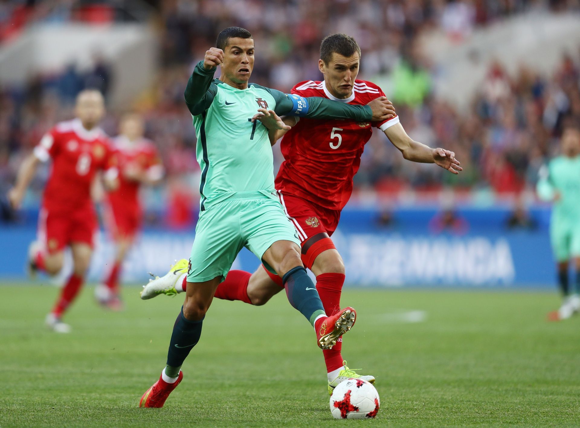 Ronaldo in action against Russia at the FIFA Confederations Cup in 2017