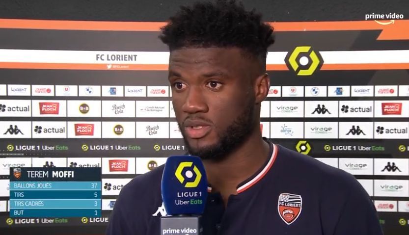 Moffi speaking to the press after a Ligue 1 match