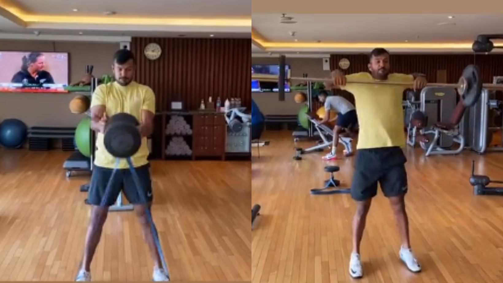 Mayank Agarwal sweating it out at the gym on Thursday.