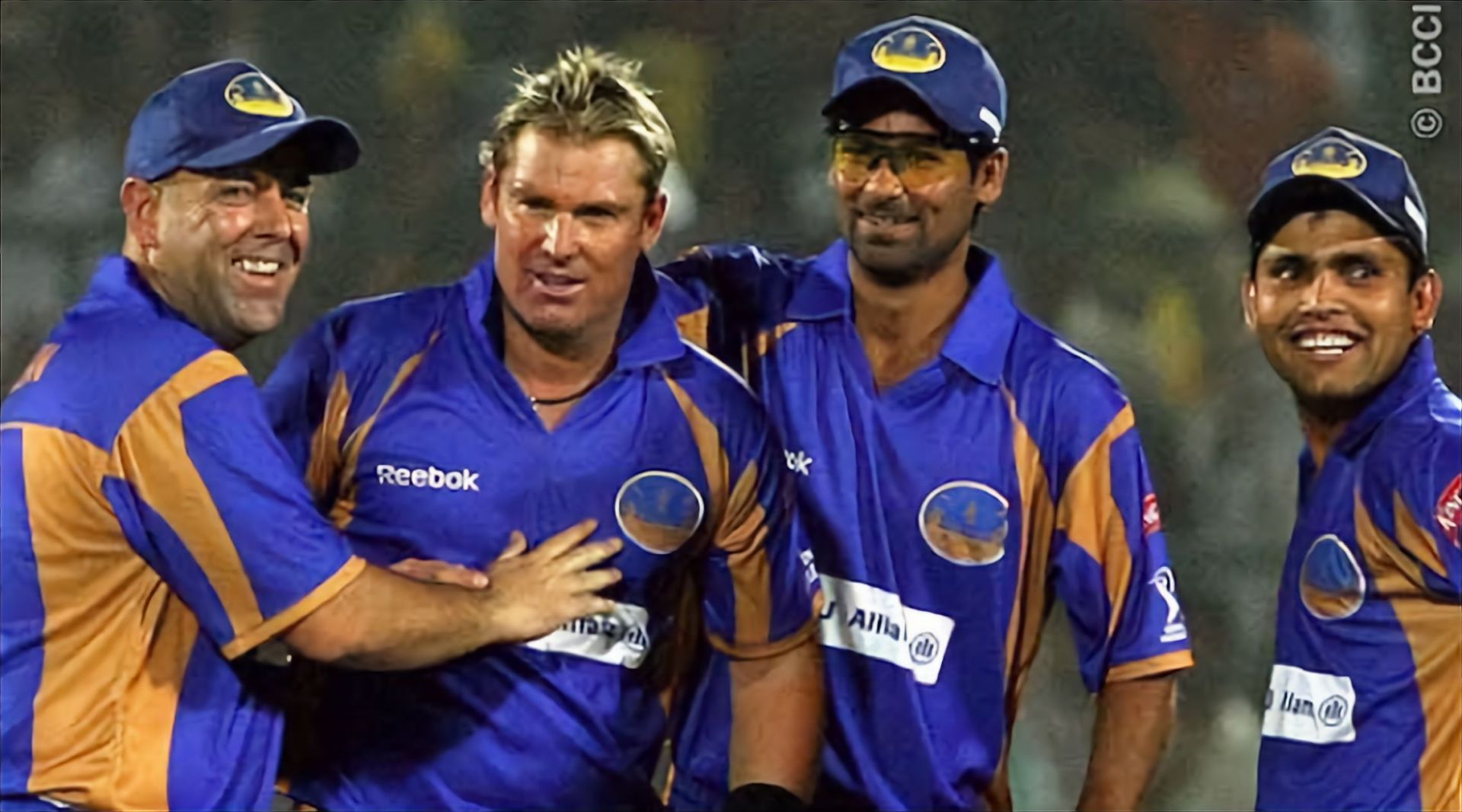 Mohammad Kaif, Darren Lehmann and Kamran Aklmal celebrate one of Shane Warne&#039;s wickets in IPL 2008 [Credits: BCCI]