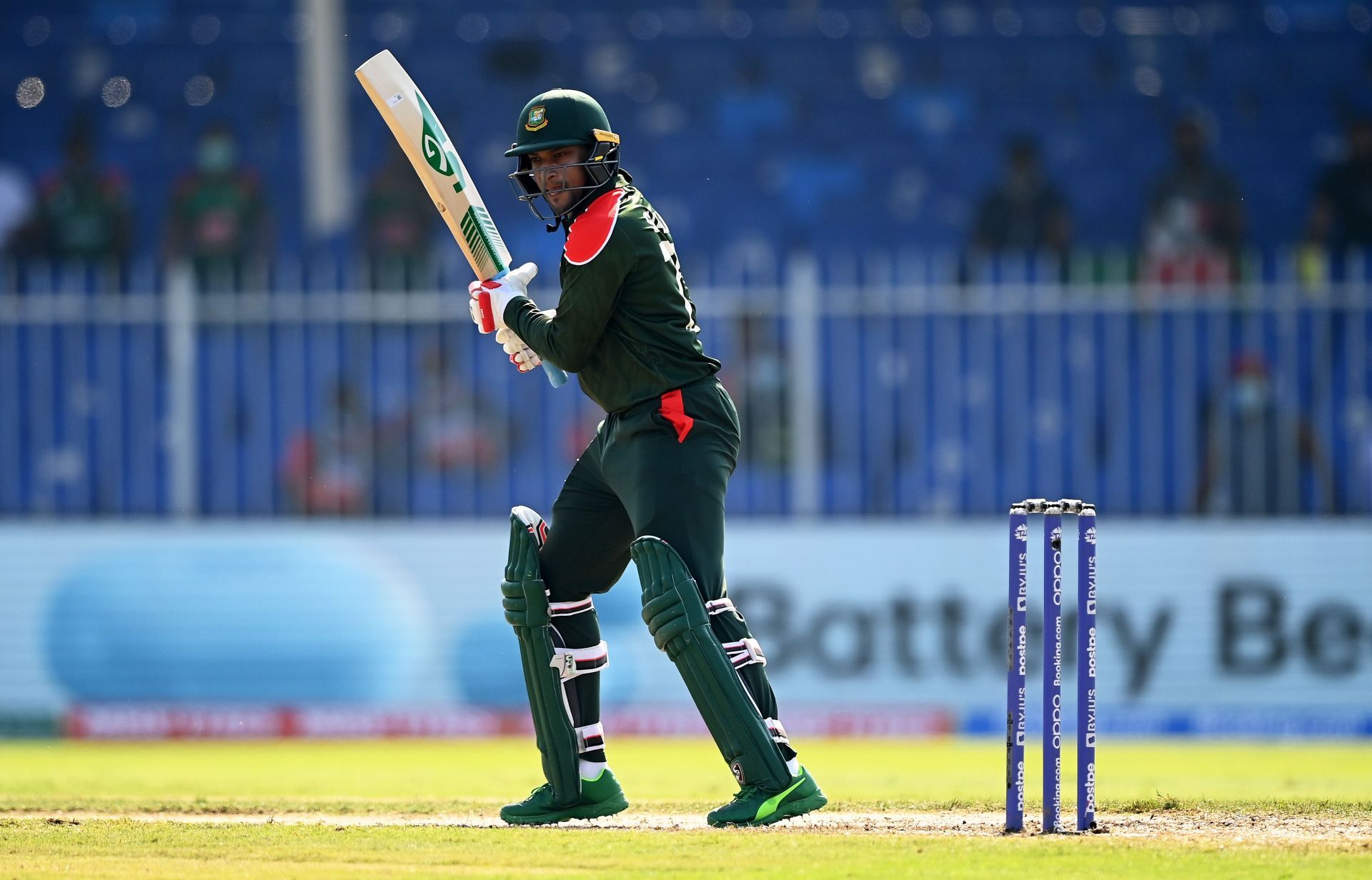 Shakib Al Hasan in action during the Sri Lanka v Bangladesh match at the ICC Men's T20 World Cup 2021