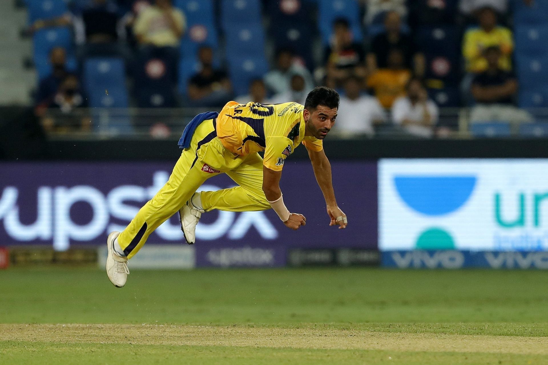 Deepak Chahar in action for Chennai Super Kings. Pic: CSK/ Twitter