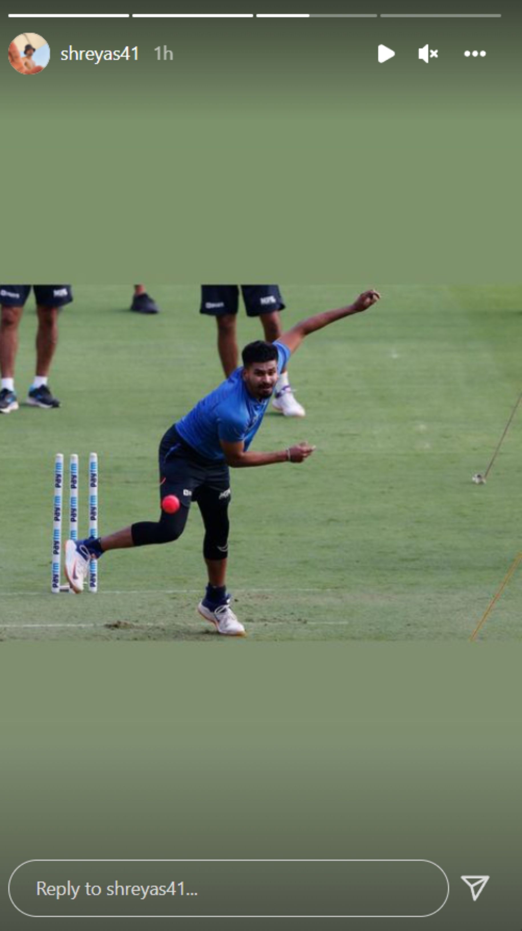 Shreyas Iyer bowling leg-breaks.