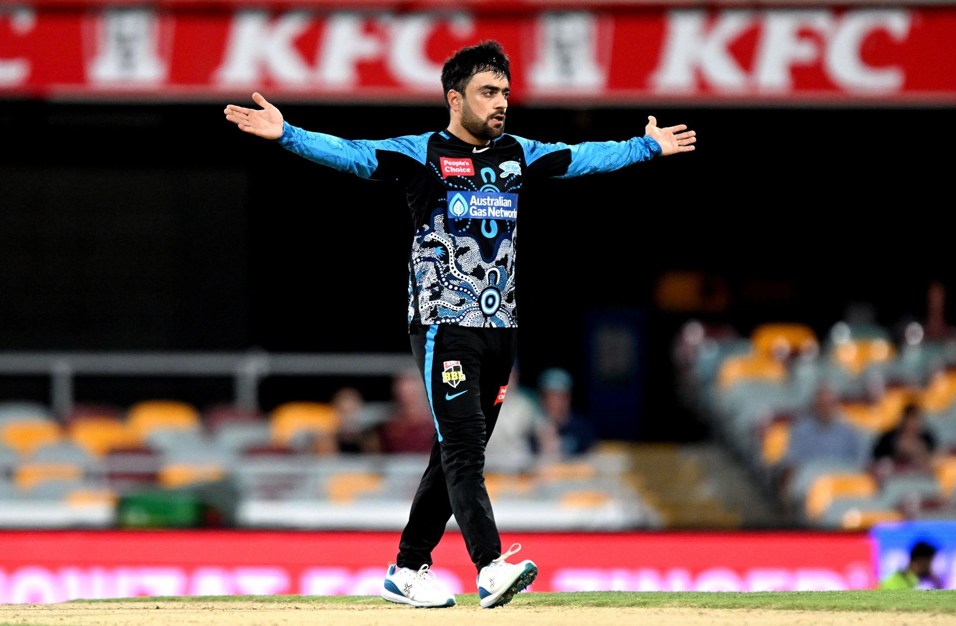 Rashid Khan in action during the BBL - Heat v Strikers