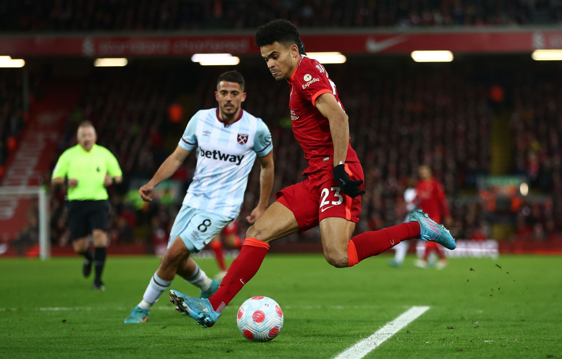 Luis Diaz in action - Liverpool v West Ham United - Premier League