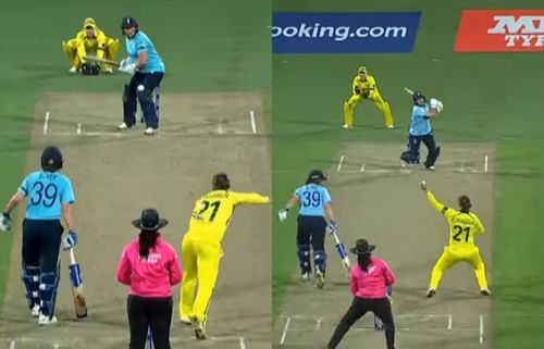 Jess Jonassen pulled off a blinder in the Women’s World Cup 2022 match between England and Australia. Pics: ICC