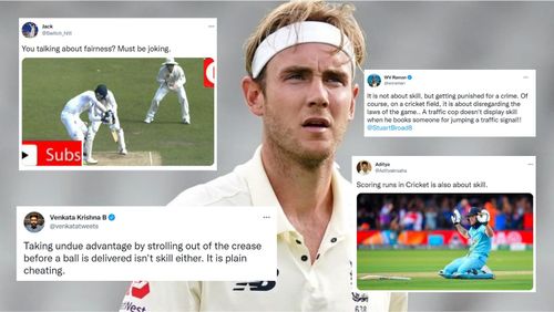 Twitter reactions to Stuart Broad's Tweet on MCC rule changes.