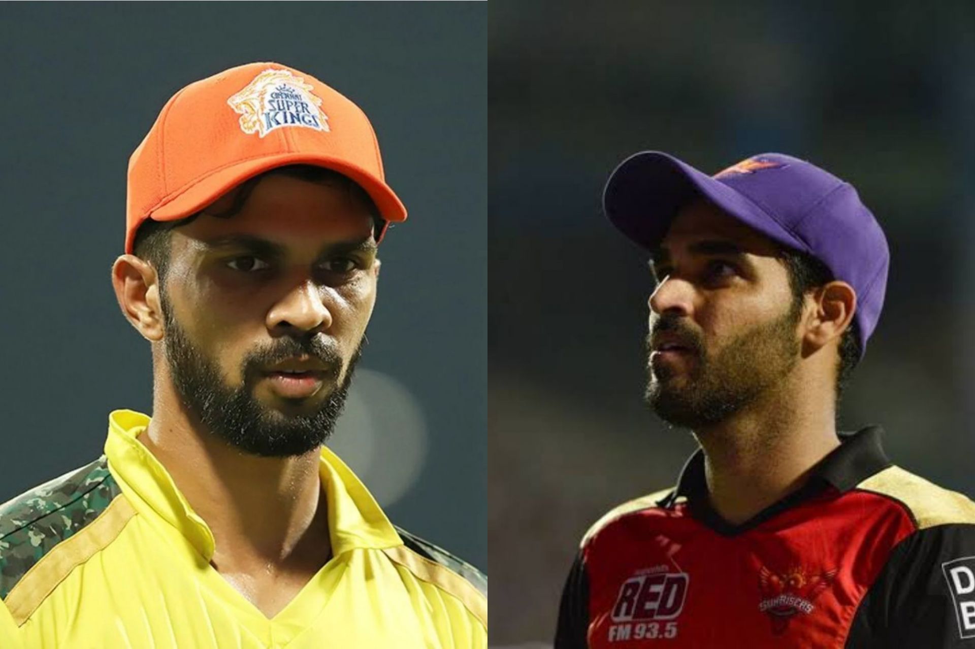 Ruturaj Gaikwad (L) and Bhuvneshwar Kumar (R) with their Orange and Purple Caps