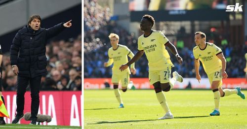 (L-to-R) Tottenham manager Antonio Conte; Arsenal players during a match.