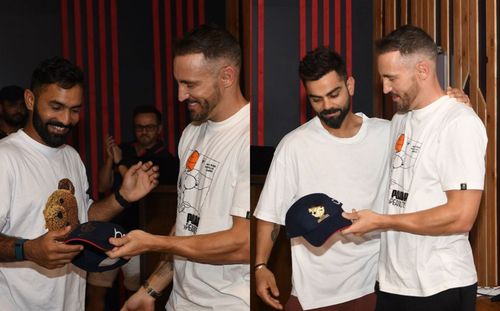 Faf du Plessis with Dinesh Karthik and Virat Kohli (PC: RCB/Instagram)