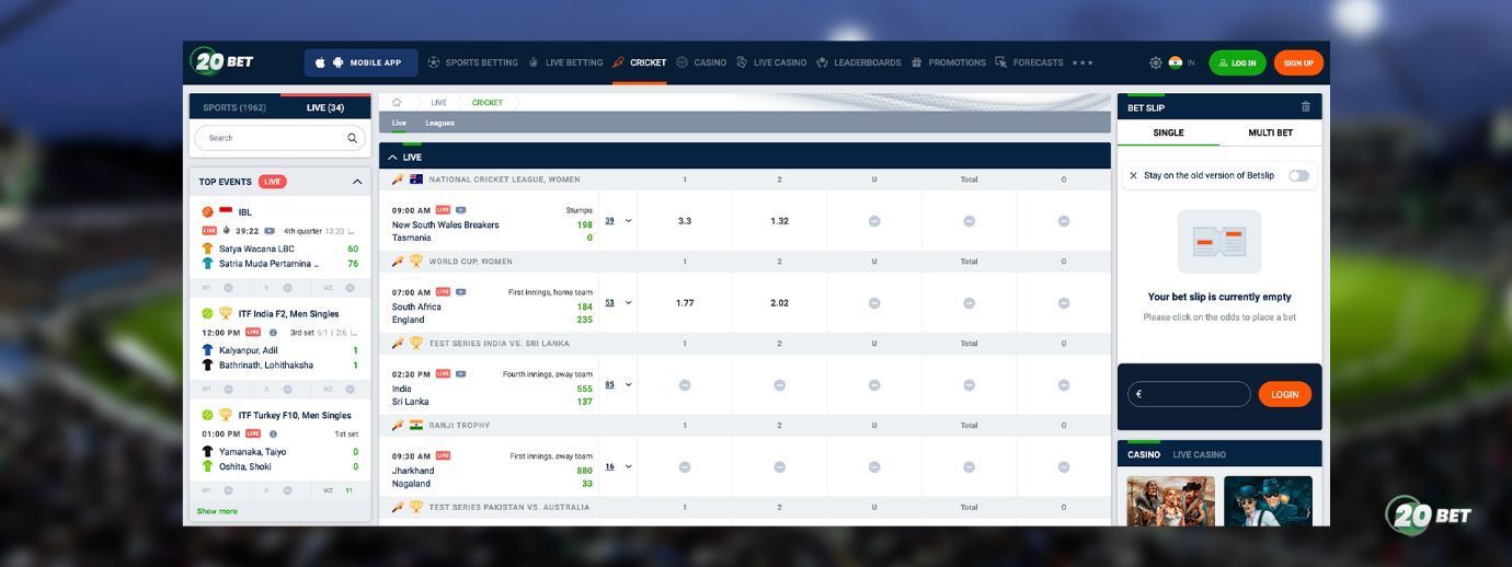 20Bet is a new site with IPL live streaming