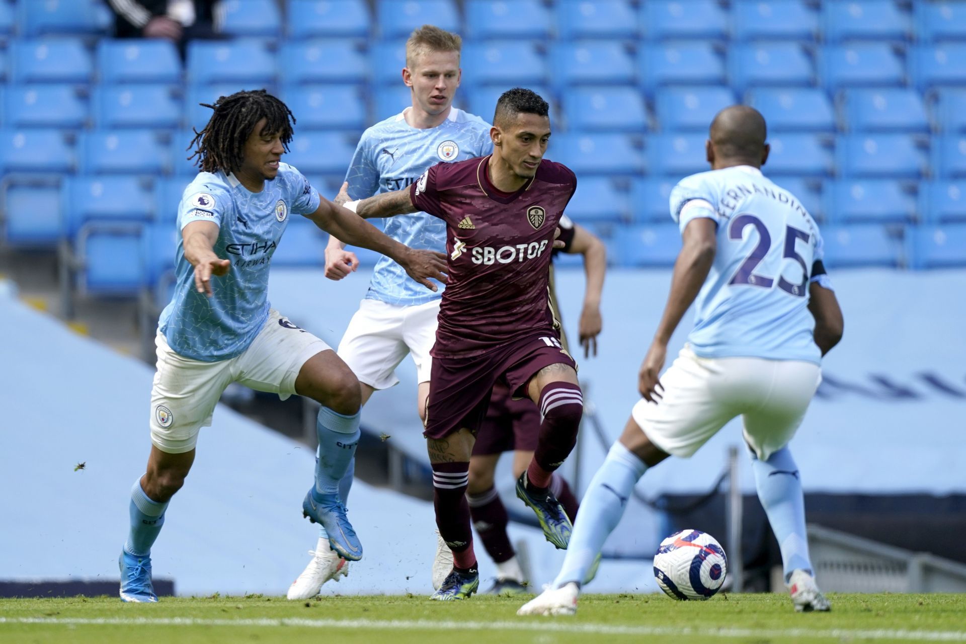 Raphinha in action against Manchester City