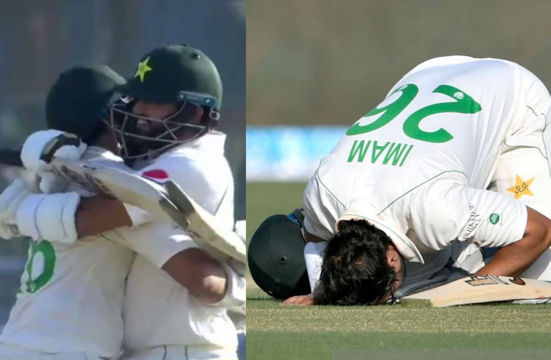 Imam-ul-Haq celebrates after his maiden Test century