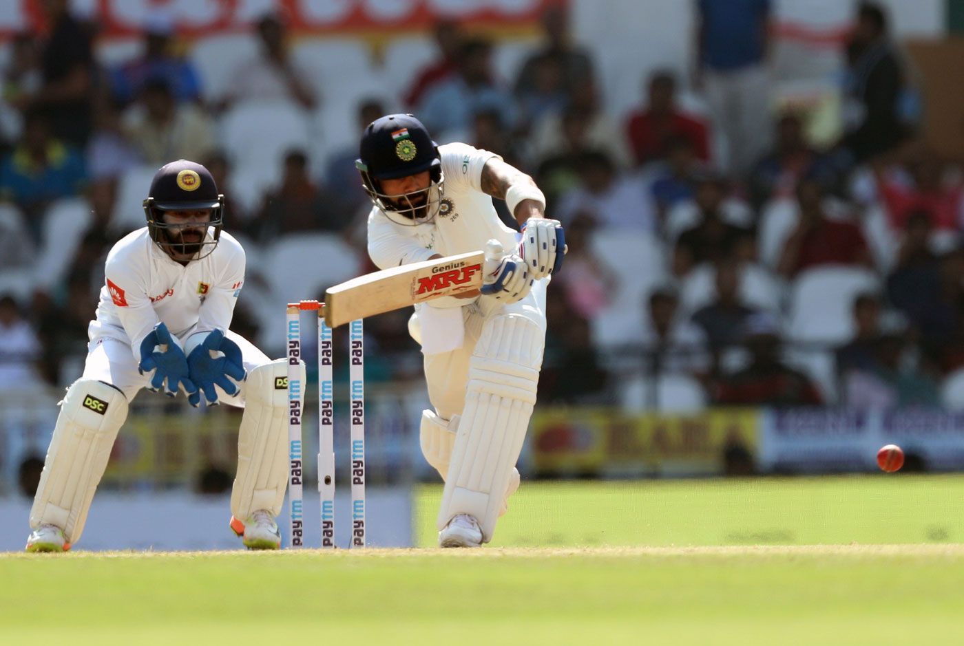 Virat Kohli flicks a delivery on the way to his 213 in Nagpur (2017).