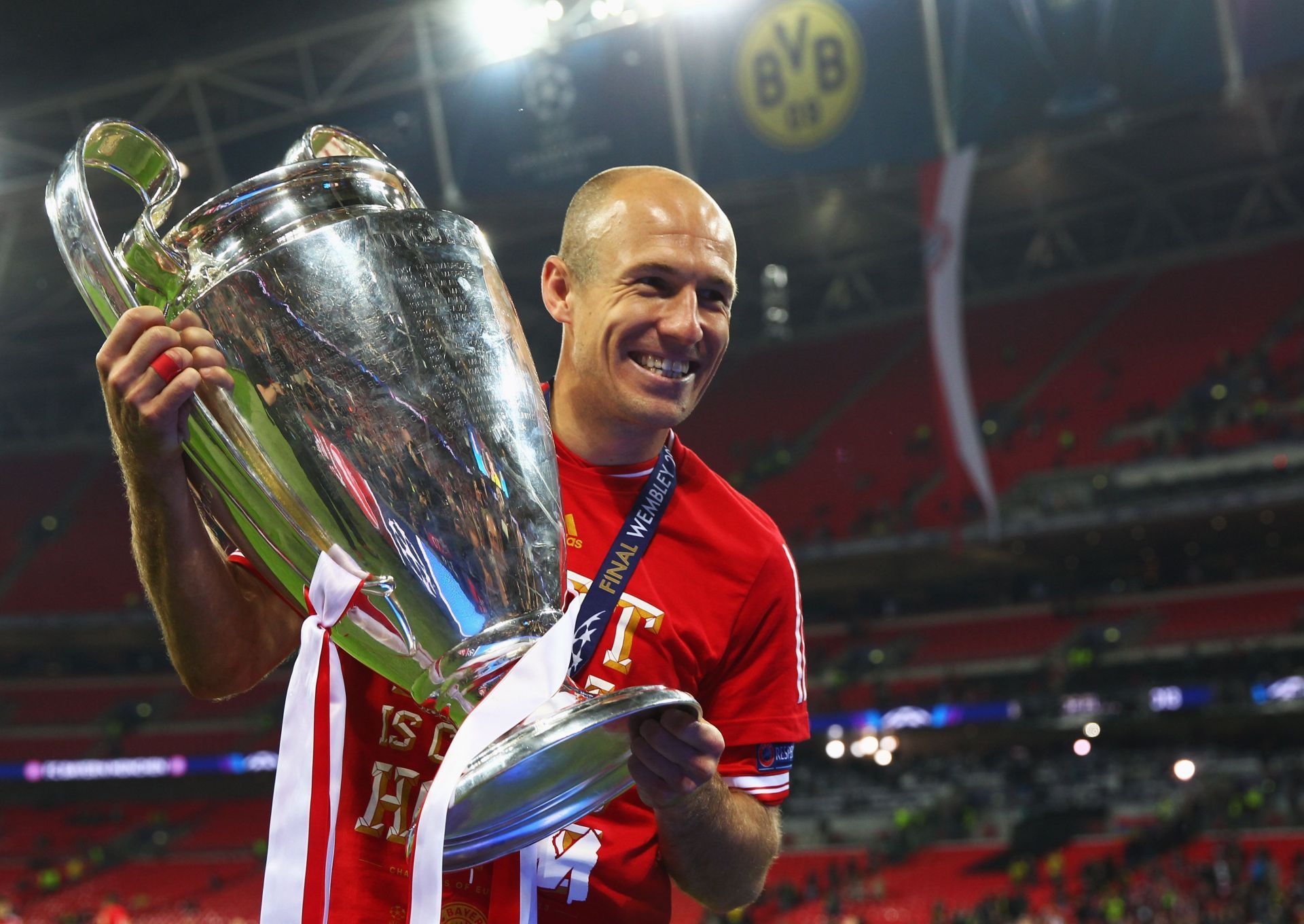 Arjen Robben after Bayern Munich&#039;s win over Borussia Dortmund in the 2013 Champions League final.