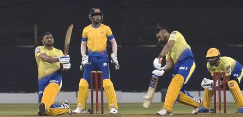 MS Dhoni during CSK's practice session. Pic: Chennai Super Kings