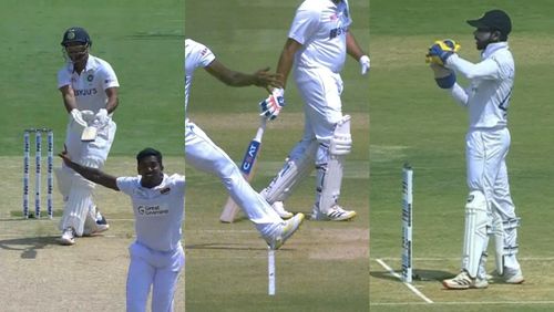 Snippets from Mayank Agarwal's bizarre wicket.