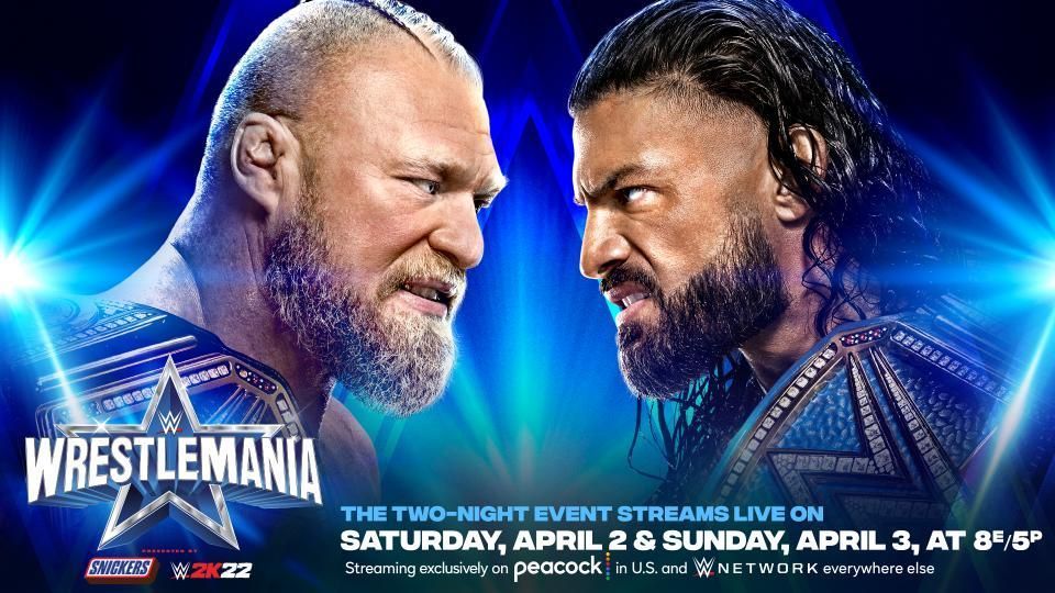 The official poster for Roman Reigns and Brock Lesnar's WrestleMania match.