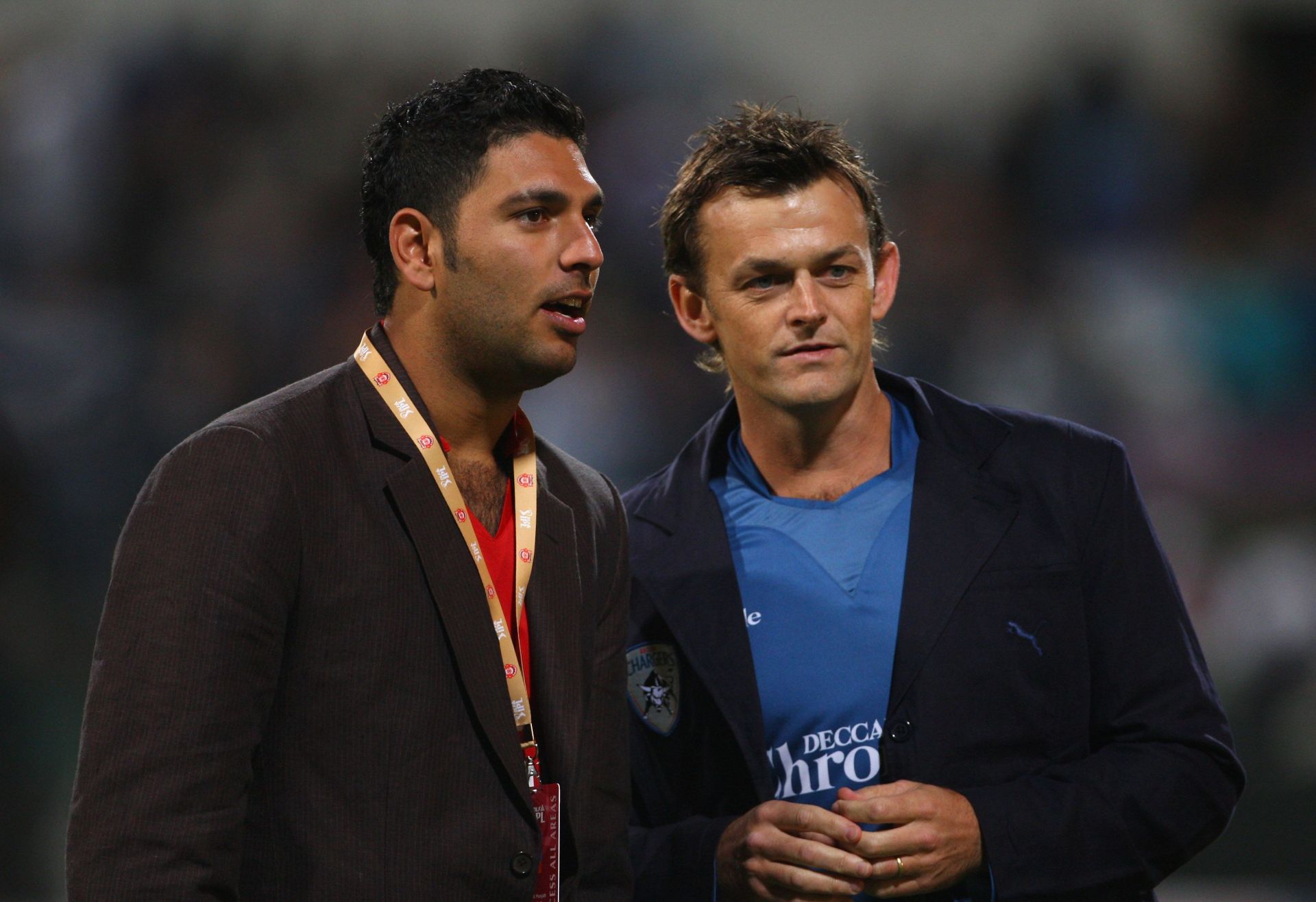 Yuvraj Singh with Adam Gilchrist during an IPL event in 2009