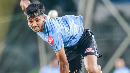 Chetan Sakariya working hard in the DC nets ahead of IPL 2022. (P.C.: Instagram)