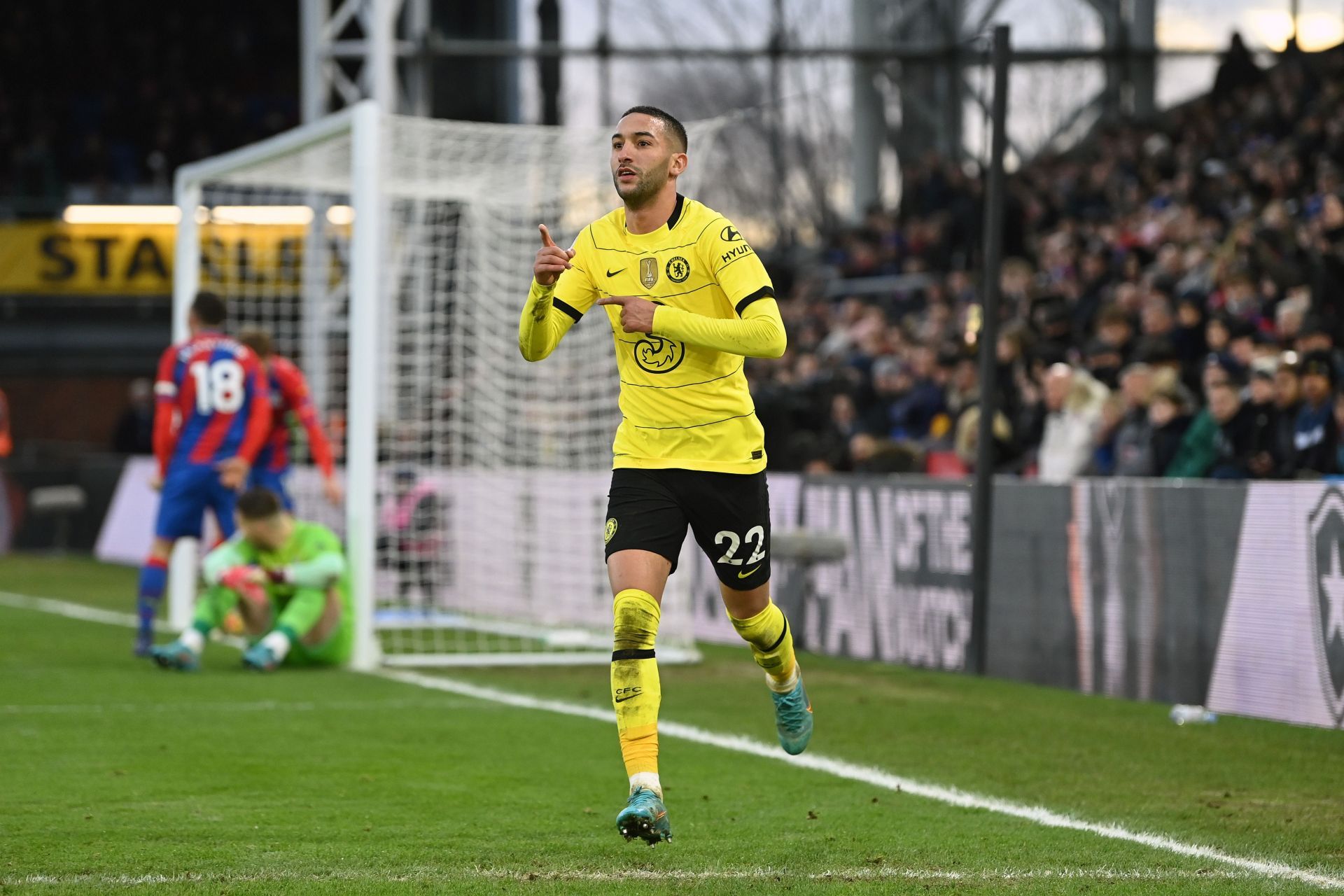 Hakim Ziyech celebrates scoring the winner against Crystal Palace - Premier League