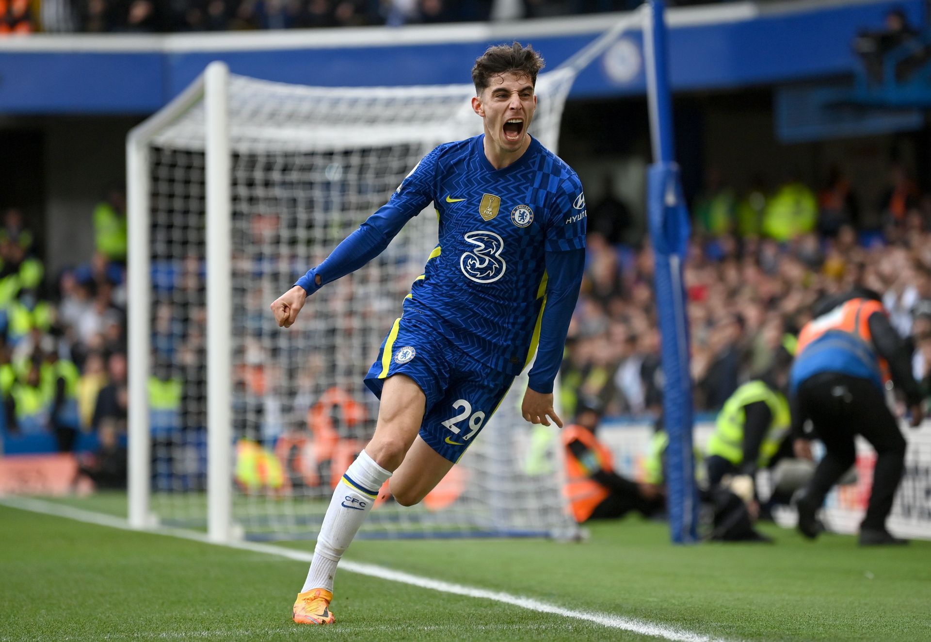 Kai Havertz celebrates his late winner against Newcastle United in a league fixture