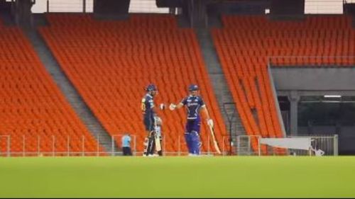 Hardik Pandya and Shubman Gill batting during a match simulation. (P.C: Gujarat Titans Instagram)