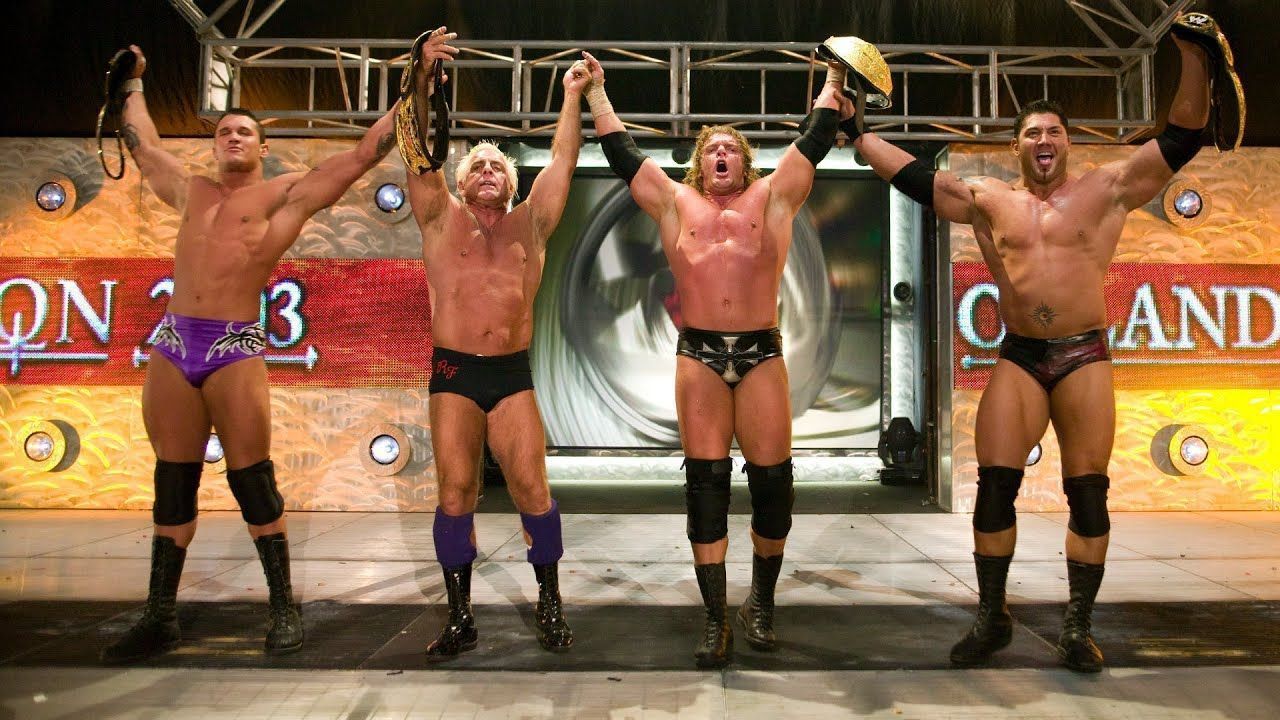 Randy Orton, Ric Flair, Triple H and Batista