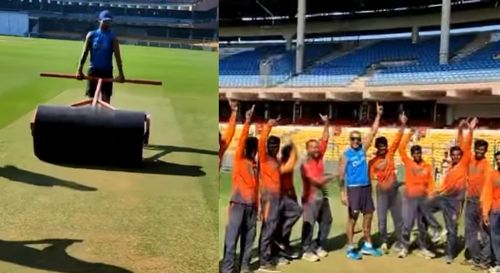 Glimpses of Shikhar Dhawan’s interaction with groundsmen. Pic: Instagram