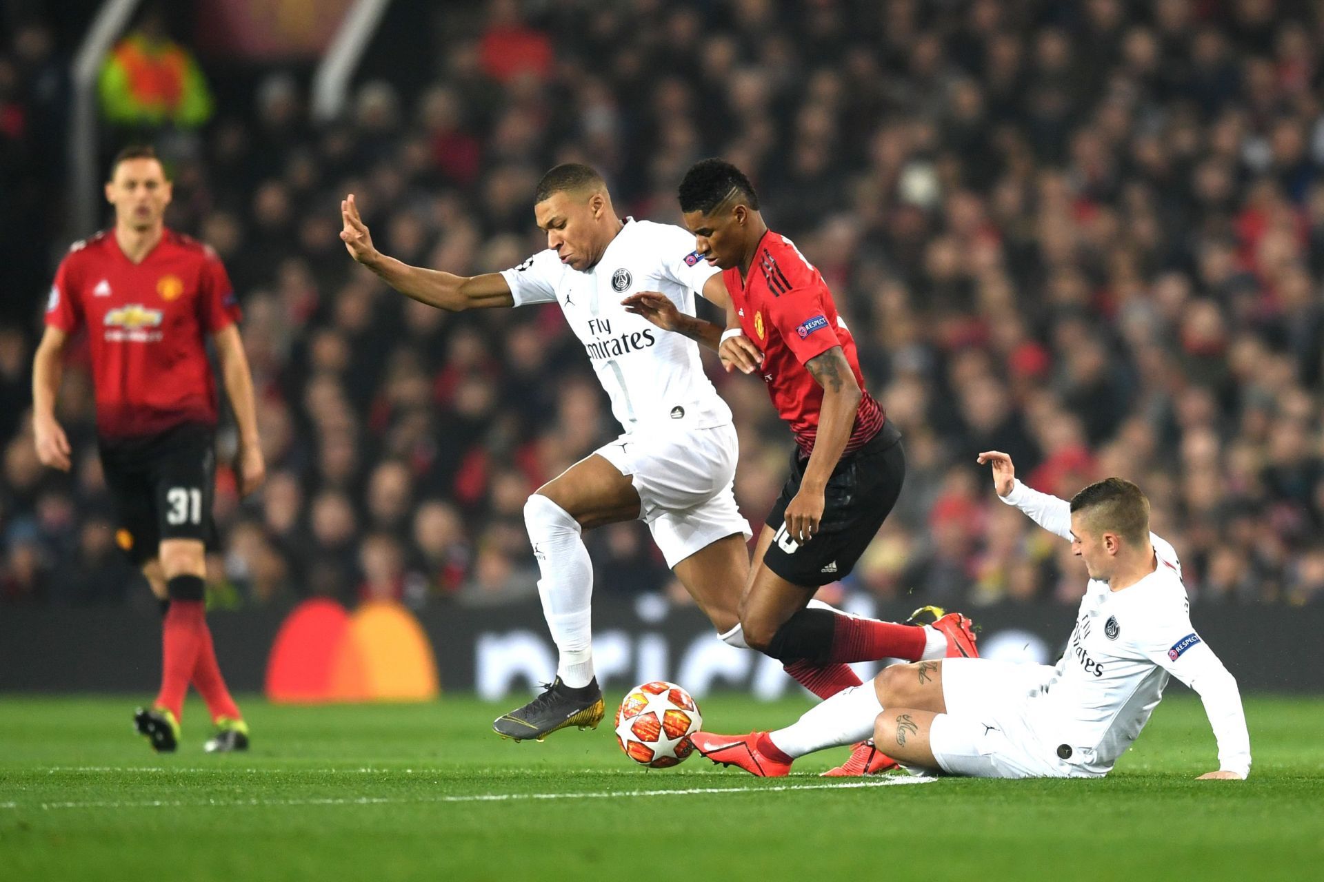 Rashford (centre-right) could replace Mbappe (centre-left) at the Ligue 1 leaders