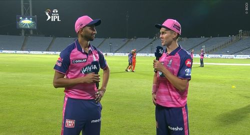 Prasidh Krishna (left) and Trent Boult. Pic: BCCI