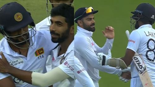 Jasprit Bumrah, Virat Kohli congratulate Suranga Lakmal. (PC: BCCI)