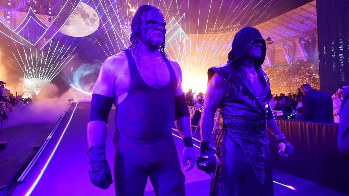 The Undertaker and Kane making their entrance at WWE Crown Jewel.