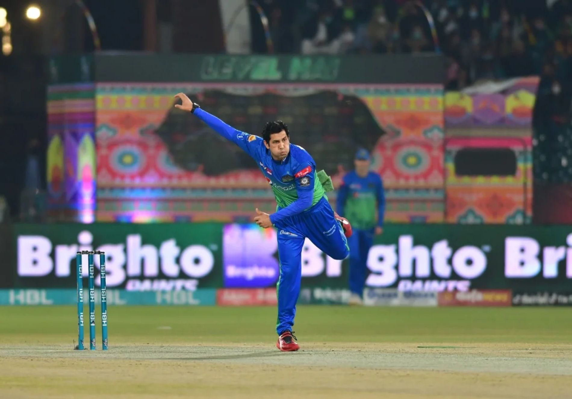 Asif Afridi bowling during the Pakistan Super League. Pic: PSL