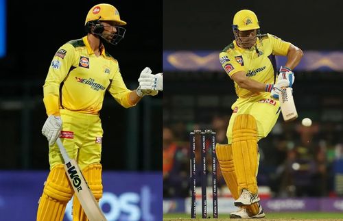 Devon Conway (left) and MS Dhoni. Pics: IPLT20.COM