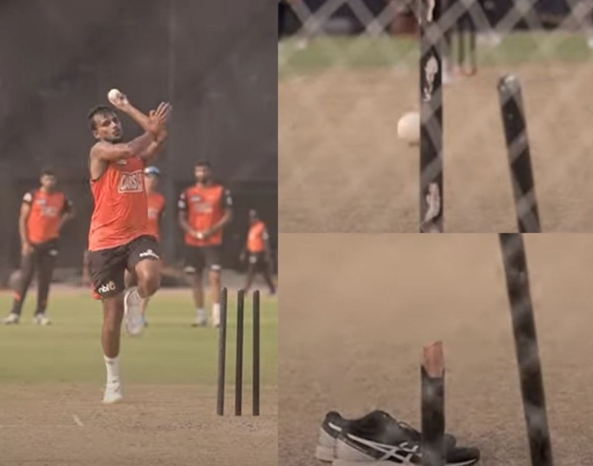 T Natarajan bowling in the nets. Pic: Sunrisers Hyderabad